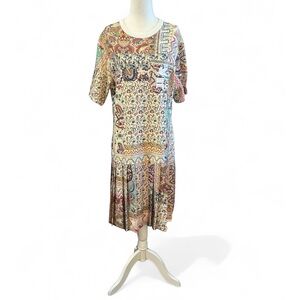 ETRO Women’s Size 46 Dress Multicolor Short Sleeve 100% Cotton Tapestry Midi NWT